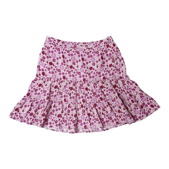 GAP Women Girl Skirt Size 4 Pink Floral Linen Three-Tiered Lined - Picture 2 of 7